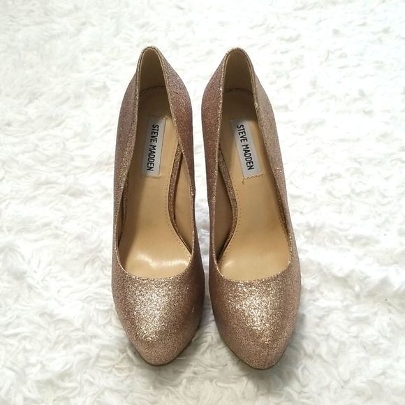 Steve Madden Gold Glitter Platform Pumps Sz 8 - Picture 2 of 7